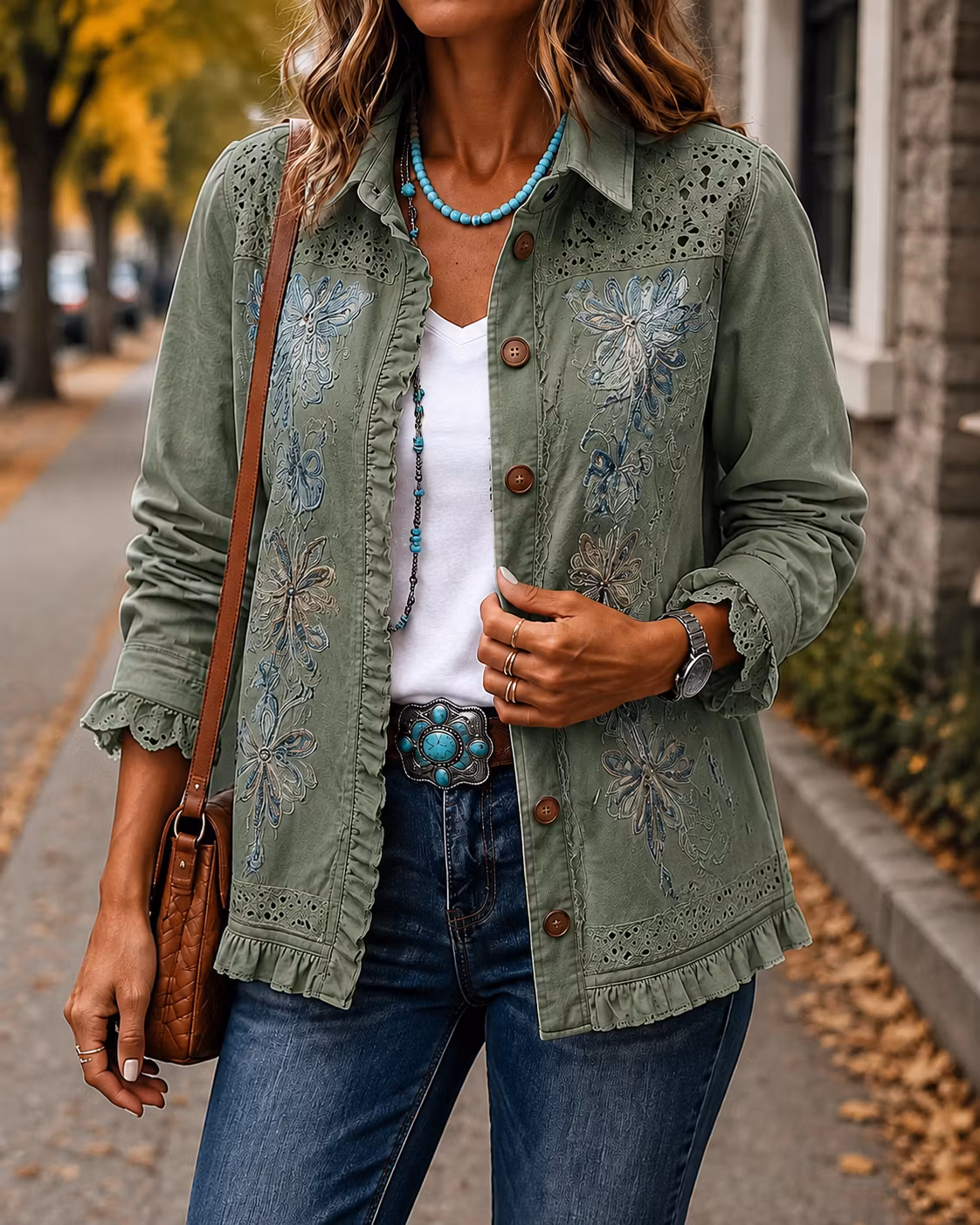 New Arrival🔥 Vintage Floral Embroidered Ruffle Shirt Jacket