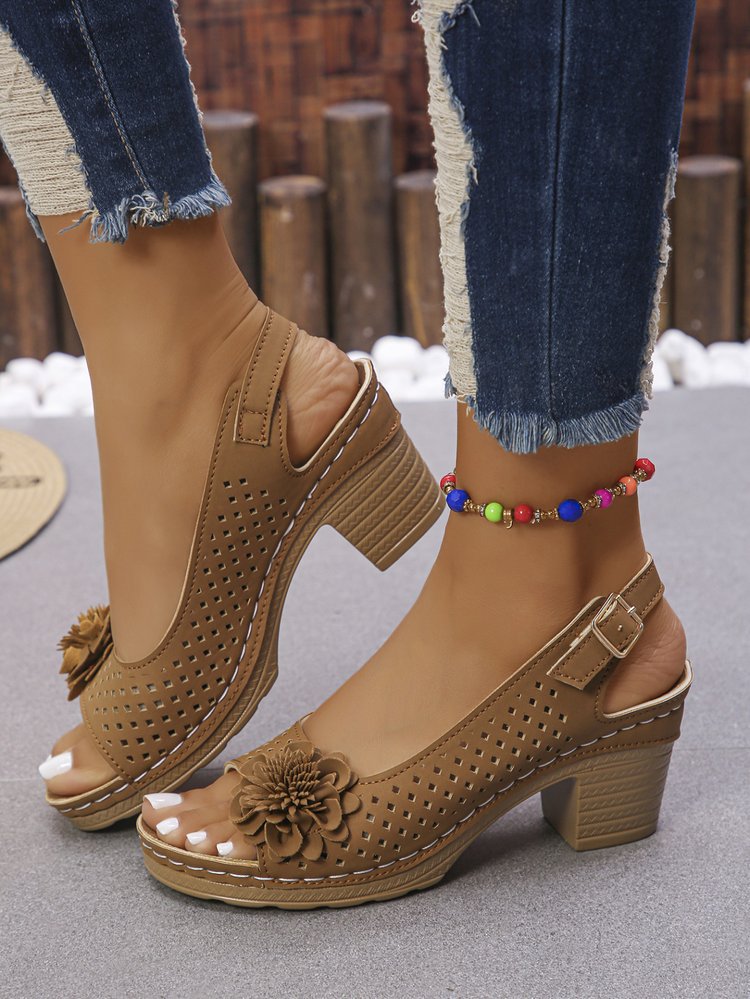 Hollow Casual Buckle Roman High Heel Sandals