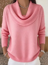 Women's soft and comfortable solid color ribbed turtleneck long-sleeved knit top.