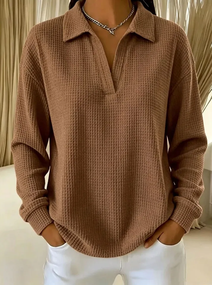 CLEARANCE SALE🔥 Women’s Oversized Waffle Polo Blouse