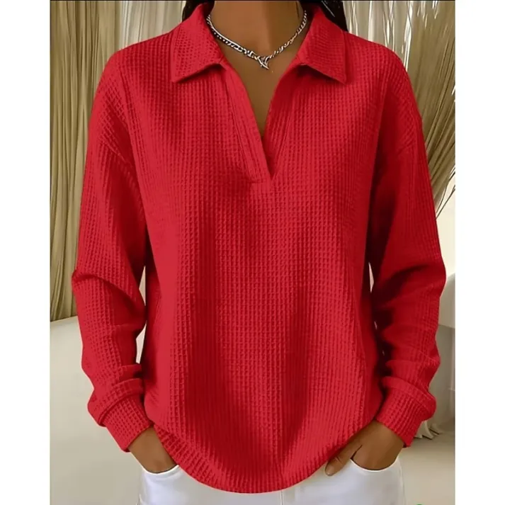 CLEARANCE SALE🔥 Women’s Oversized Waffle Polo Blouse