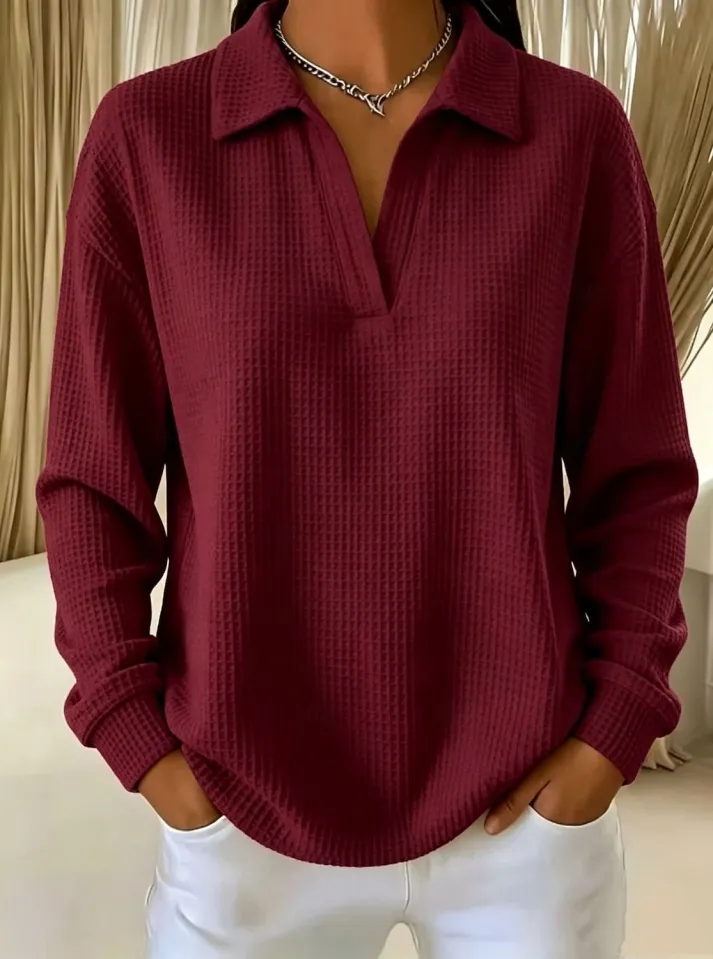 CLEARANCE SALE🔥 Women’s Oversized Waffle Polo Blouse