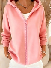 Women's Zip Up Hoodies Plain Elegant Warm Fashion Long Sleeve Hooded Regular Tops Home Work Street Patchwork Zipper dark brown claret Navy Black Pink Fall Winter