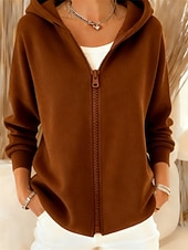 Women's Zip Up Hoodies Plain Elegant Warm Fashion Long Sleeve Hooded Regular Tops Home Work Street Patchwork Zipper dark brown claret Navy Black Pink Fall Winter
