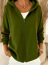 Women's Zip Up Hoodies Plain Elegant Warm Fashion Long Sleeve Hooded Regular Tops Home Work Street Patchwork Zipper dark brown claret Navy Black Pink Fall Winter