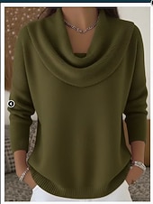 Women's soft and comfortable solid color ribbed turtleneck long-sleeved knit top.
