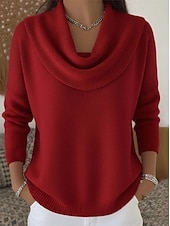 Women's soft and comfortable solid color ribbed turtleneck long-sleeved knit top.