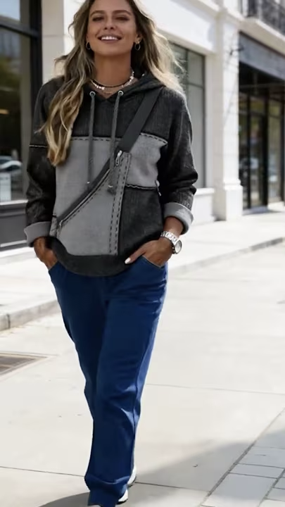 🔥Retro patchwork hooded sweatshirt, a versatile and casual top.