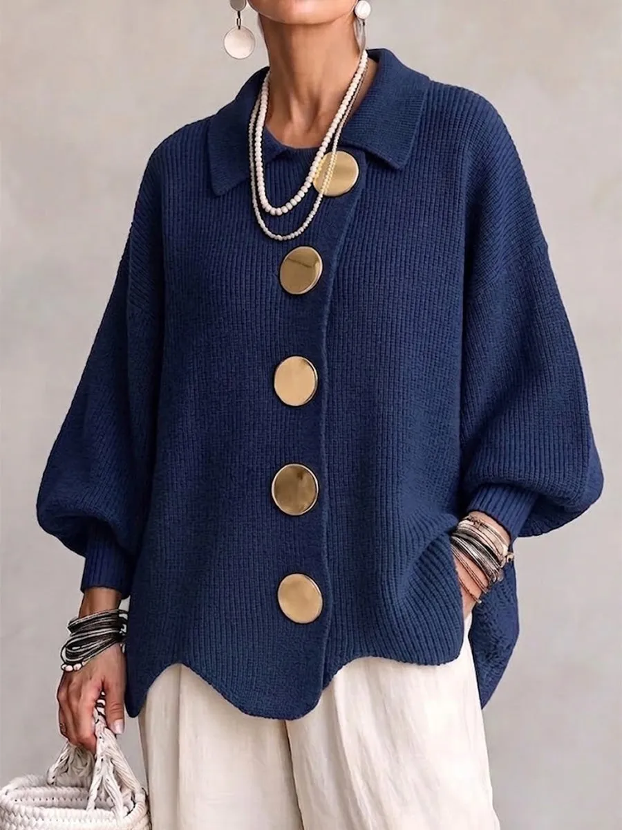 CLEARANCE SALE🔥 Oversized Collared Knit Cardigan With Large Metal Buttons