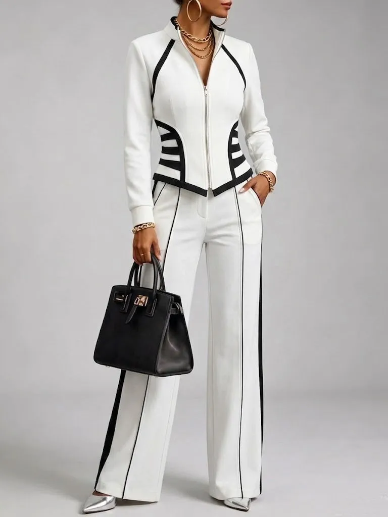 🤲LAST DAY SAVE 49% ⏰Cozy And Casual Two-piece Set Featuring A Slim-fit, Stretchy Zip-up Sweatshirt And Pants With Black Webbing Trim.