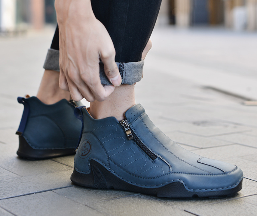 ⏰ 50% Off - Men's Genuine Leather Mid-Top Zippered Non-Slip Orthopedic Shoes