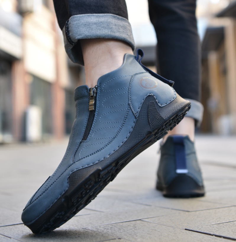 ⏰ 50% Off - Men's Genuine Leather Mid-Top Zippered Non-Slip Orthopedic Shoes