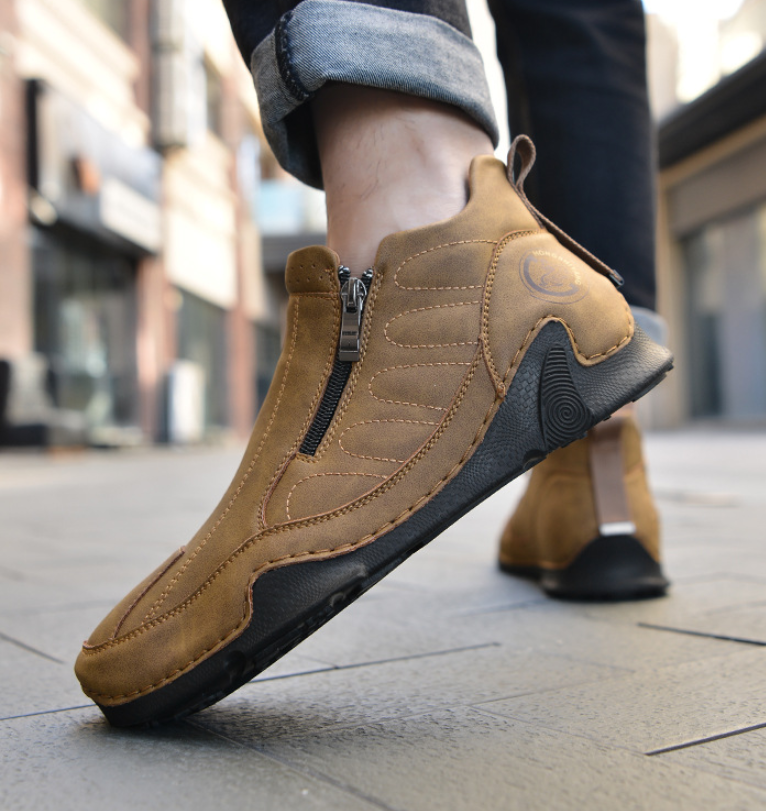 ⏰ 50% Off - Men's Genuine Leather Mid-Top Zippered Non-Slip Orthopedic Shoes