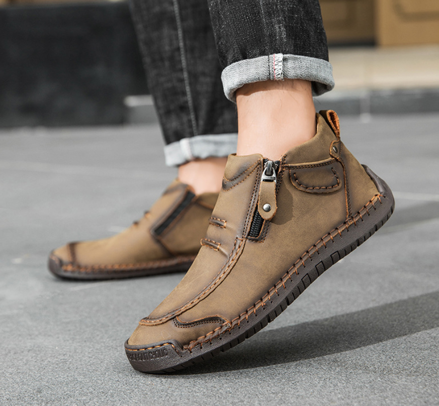 Men's handmade genuine leather waterproof and non-slip orthotic walking shoes/hiking shoes