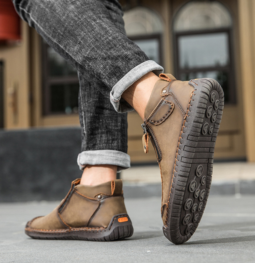 Men's handmade genuine leather waterproof and non-slip orthotic walking shoes/hiking shoes