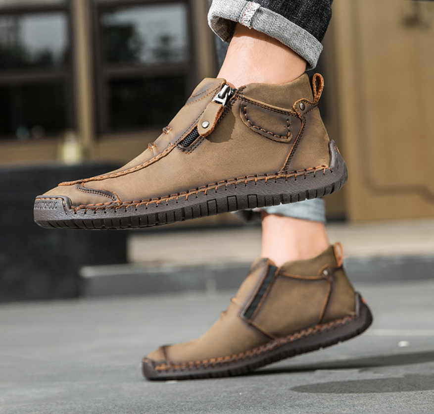 Men's handmade genuine leather waterproof and non-slip orthotic walking shoes/hiking shoes