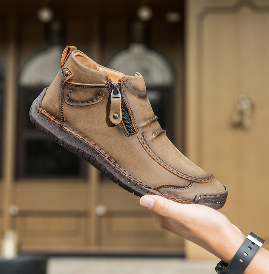 Men's handmade genuine leather waterproof and non-slip orthotic walking shoes/hiking shoes