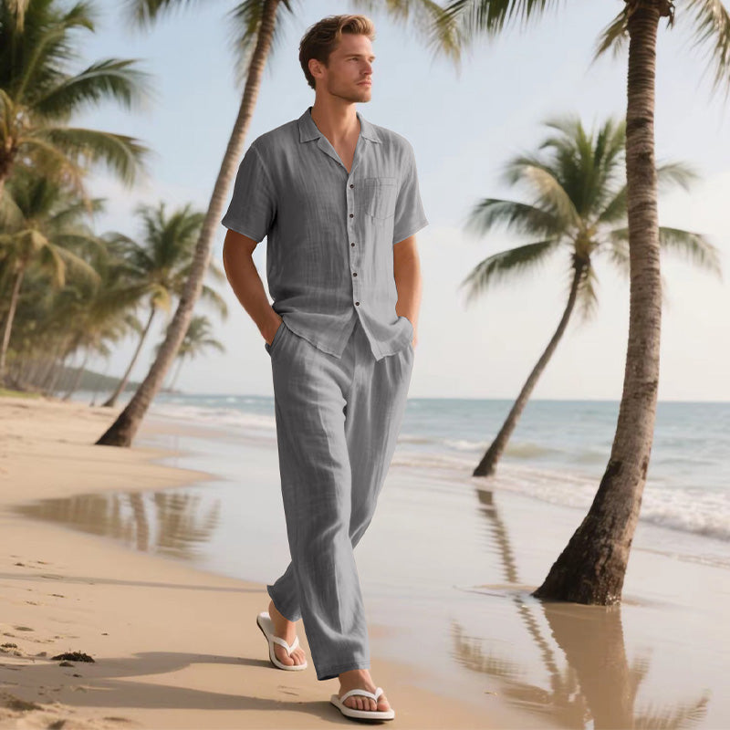 🔥2025 New Arrival🔥Men's Casual Short Sleeve Shirt & Pants 2-Piece Set