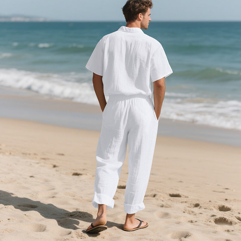 🔥2025 New Arrival🔥Men's Casual Short Sleeve Shirt & Pants 2-Piece Set