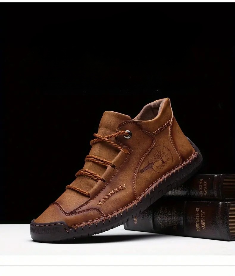 Men's lightweight breathable non-slip keepssake retro flat-soled casual soft leather ankle boots