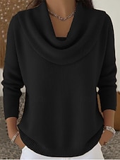 Women's soft and comfortable solid color ribbed turtleneck long-sleeved knit top.