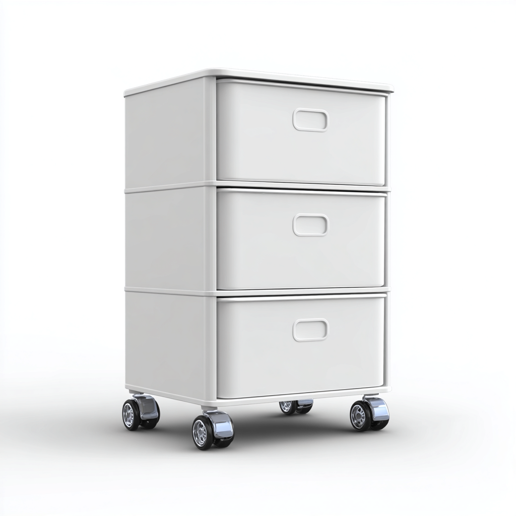 Archiefkast Metaal 40x40x75 cm - Wit - Modern Design - Met Drie Lades en Wielen - Voor Kantoor-Domainixe