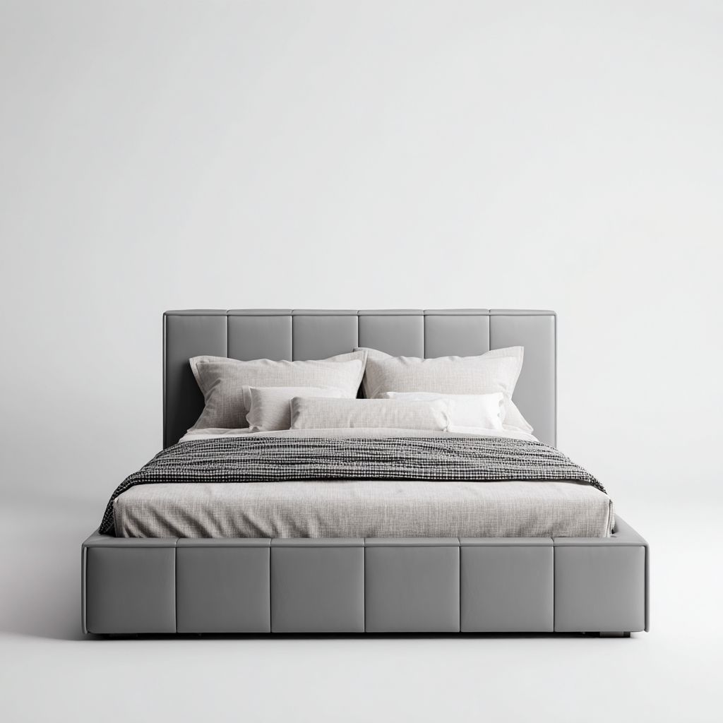 Tweepersoonsbed kunstleer 200x180x105 cm - grijs - geschikt voor slaapkamer - modern design-Domainixe