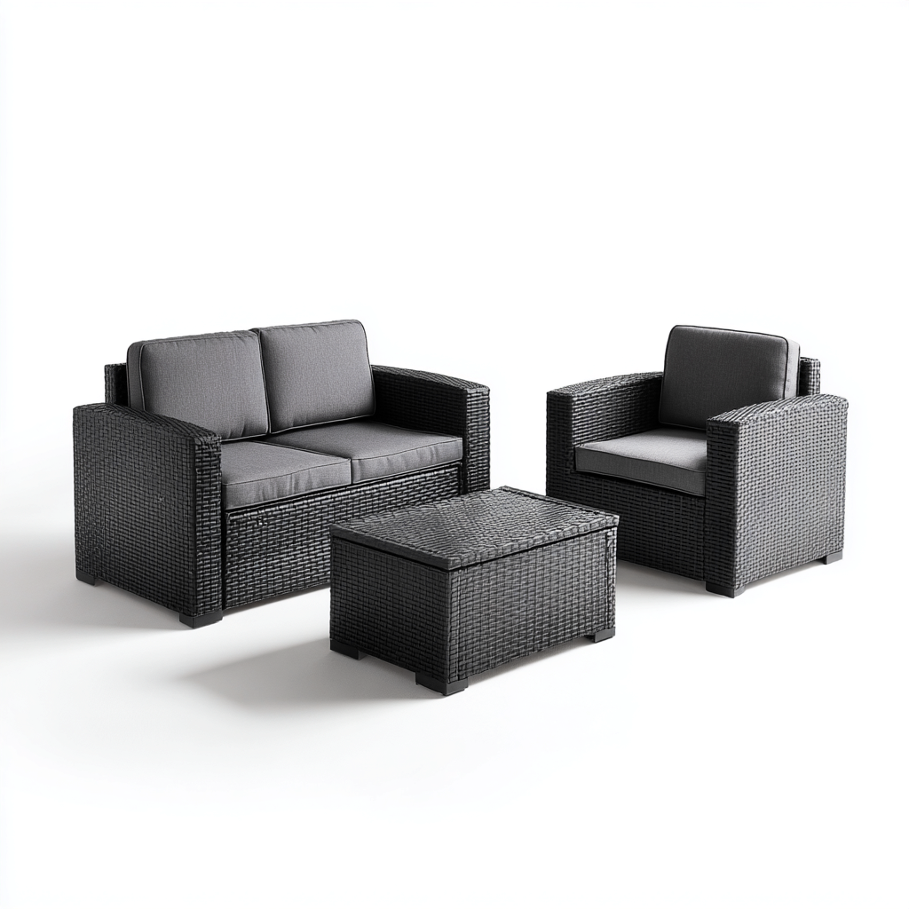 Tuinsofa set wicker vlechtwerk met grijze kussens 165x75x70 cm - modern ontwerp - geschikt voor buitengebruik-Domainixe