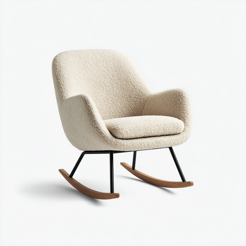 Schommelstoel Stof 78x70x90 cm - Crèmekleurig - Modern design met metalen frame - Geschikt voor woonkamer-Domainixe