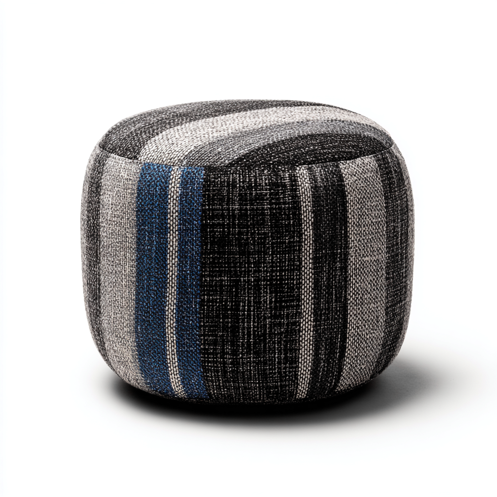 Poef - Gestreepte stof 45x45x40 cm - Zwart - grijs - blauw - Modern design - Geschikt voor woonkamer-Domainixe