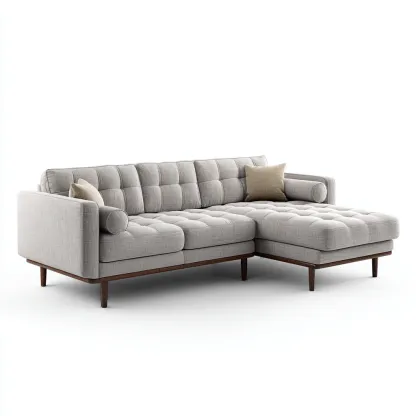 Hoekbank - Stoffen bekleding 275x170x85 cm - Lichtgrijs - Houten poten met capitoné design - Geschikt voor woonkamer-Domainixe