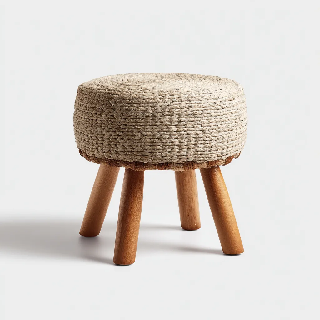 Poef - Jute geweven zitting 35x35x40 cm - Naturel - Scandinavisch design - Geschikt voor woonkamer-Domainixe