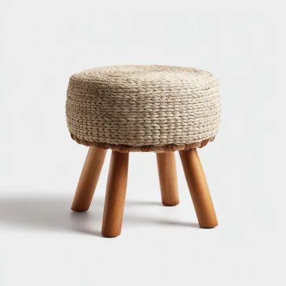 Poef - Jute geweven zitting 35x35x40 cm - Naturel - Scandinavisch design - Geschikt voor woonkamer-Domainixe