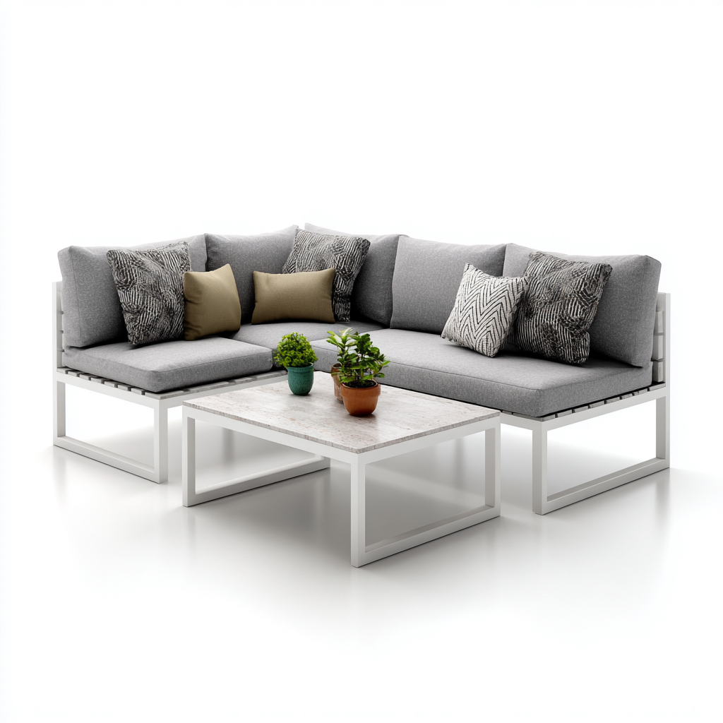 Tuinsofa hoekset aluminium frame met grijze kussens 235x235x70 cm - modern ontwerp - geschikt voor buitengebruik-Domainixe