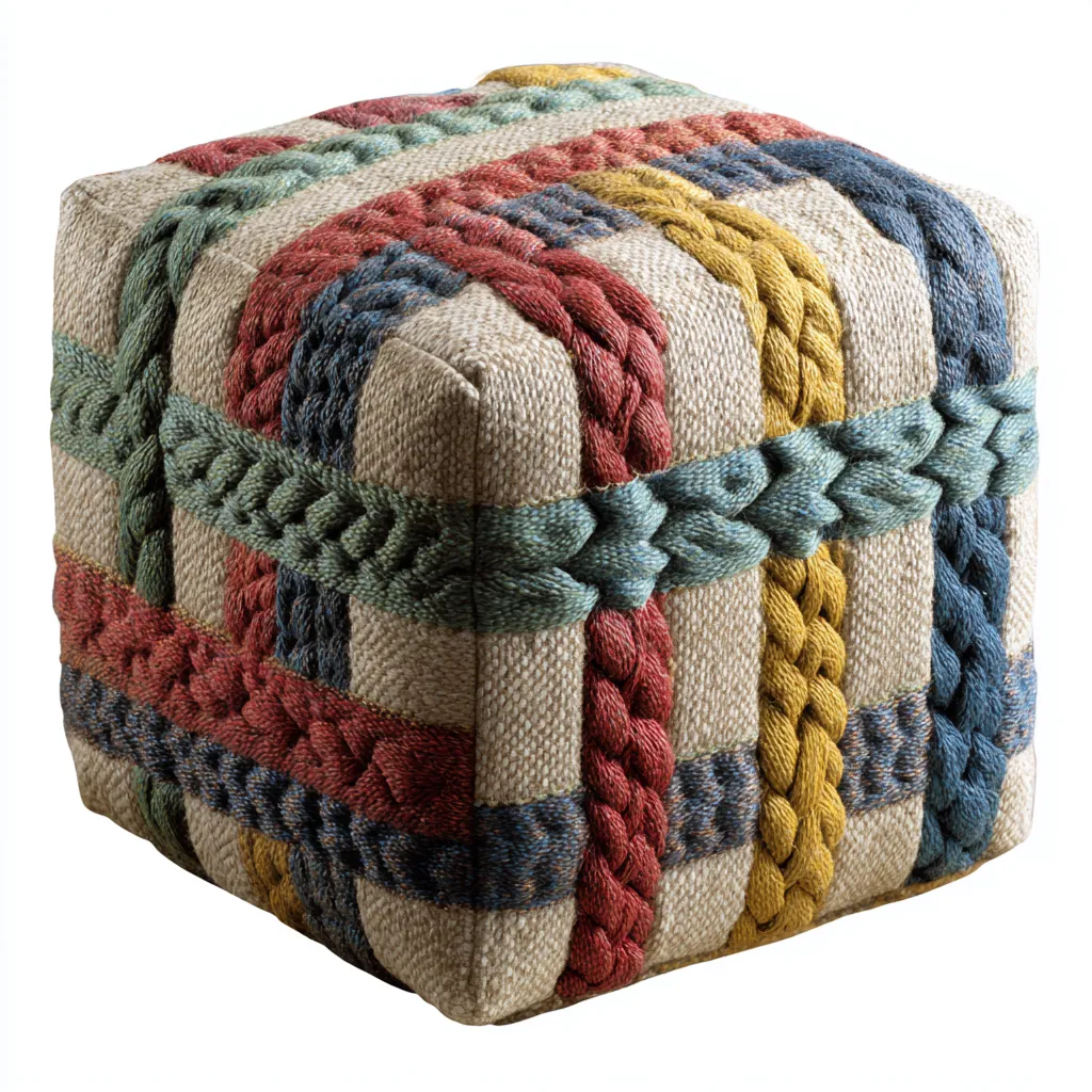 Poef - handgeweven katoen en jute 40x40x40 cm - meerkleurig - bohemien stijl - geschikt voor woonkamer-Domainixe