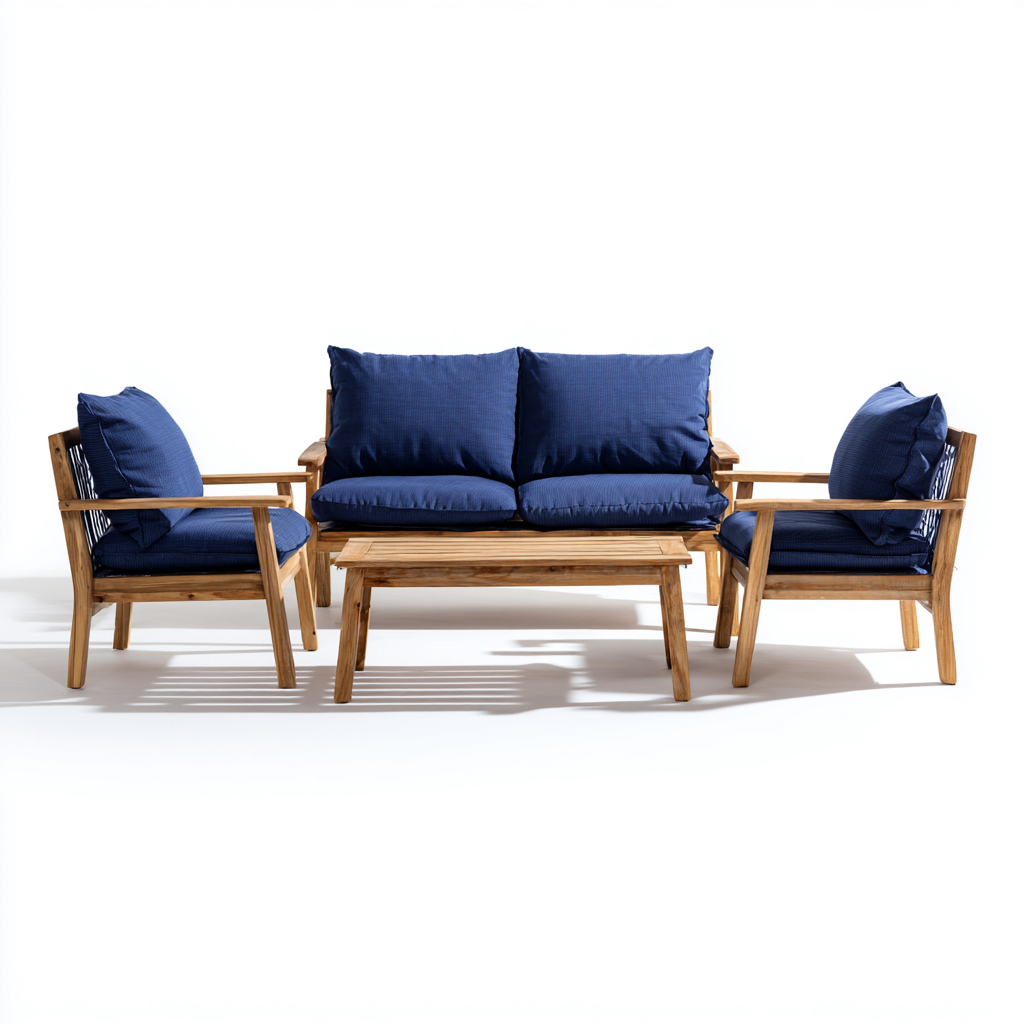 Tuinsofa set houten frame met donkerblauwe kussens 190x80x75 cm - modern ontwerp - geschikt voor buitengebruik-Domainixe