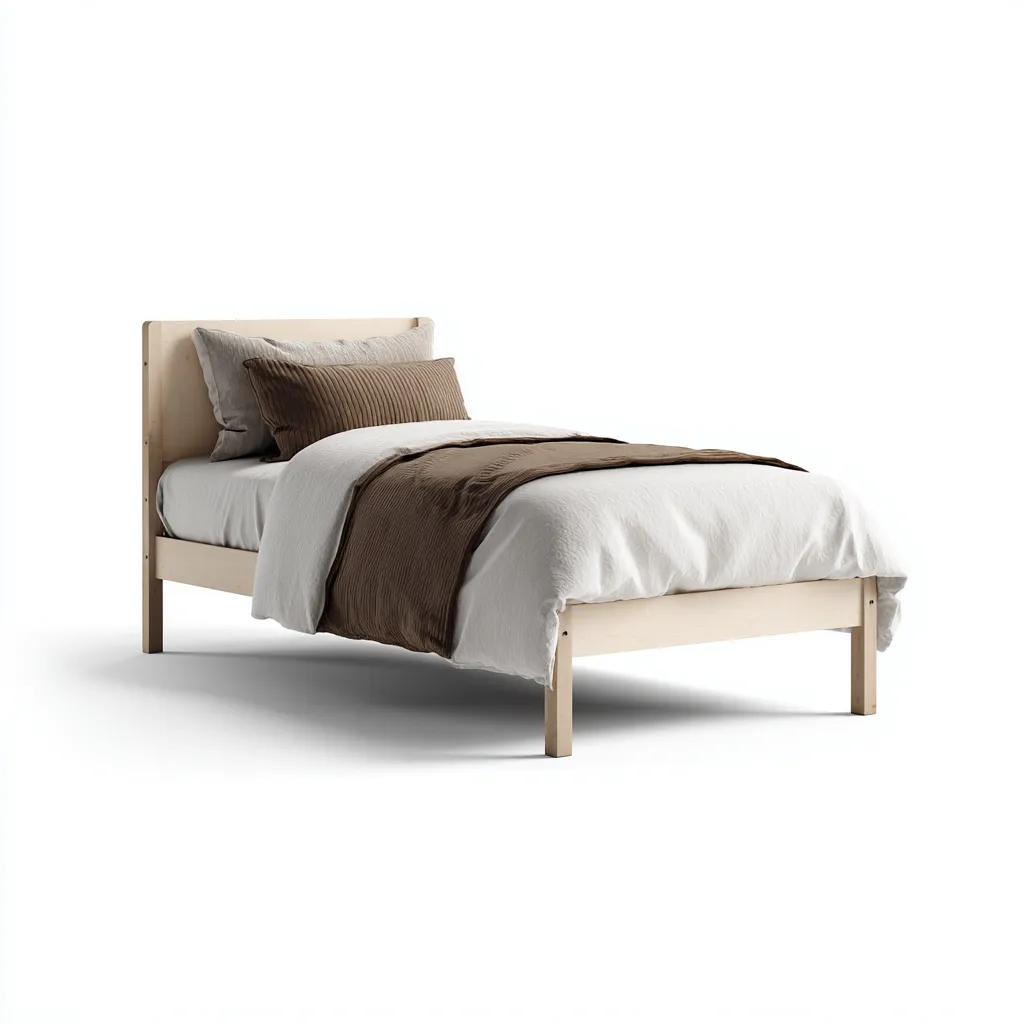 Eenpersoonsbed massief hout 200x100x90 cm - naturel houtkleur - strak hoofdbord - modern minimalistisch design - geschikt voor slaapkamer-Domainixe