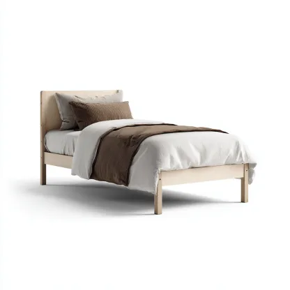 Eenpersoonsbed massief hout 200x100x90 cm - naturel houtkleur - strak hoofdbord - modern minimalistisch design - geschikt voor slaapkamer-Domainixe