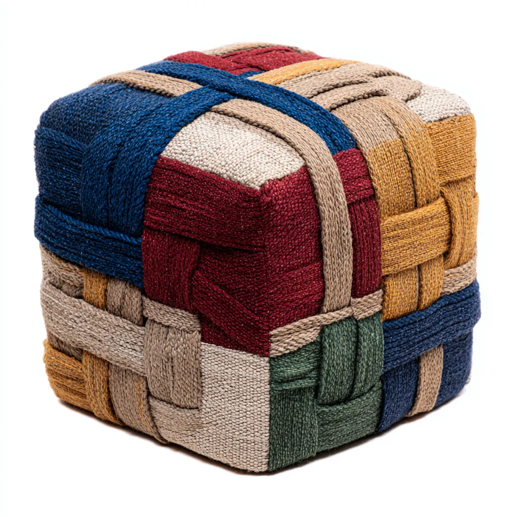 Poef - handgeweven katoen en jute 40x40x40 cm - meerkleurig - etnisch design - geschikt voor woonkamer-Domainixe