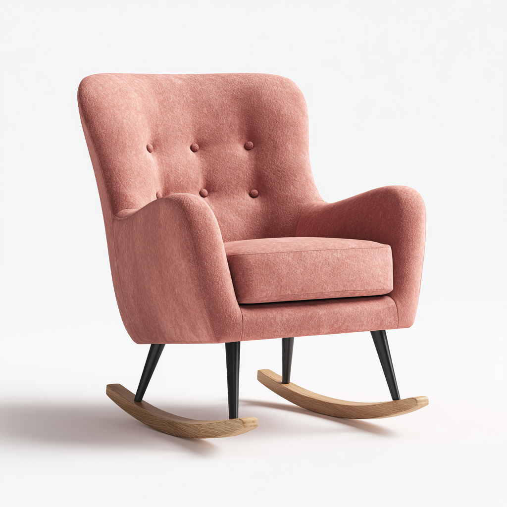 Schommelstoel Stof - Metaal 82x78x98 cm - Koraalroze - Modern design met stoffen bekleding en houten schommelpoten - Ideaal voor woonkamer of leeshoek-Domainixe