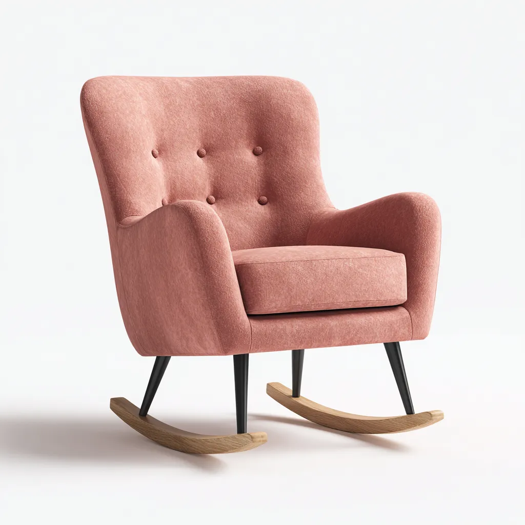 Schommelstoel Stof - Metaal 82x78x98 cm - Koraalroze - Modern design met stoffen bekleding en houten schommelpoten - Ideaal voor woonkamer of leeshoek-Domainixe