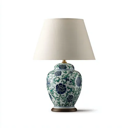 Tafellamp keramiek 30x55 cm - blauw - groen - wit - klassiek design - voor woonkamer of slaapkamer-Domainixe