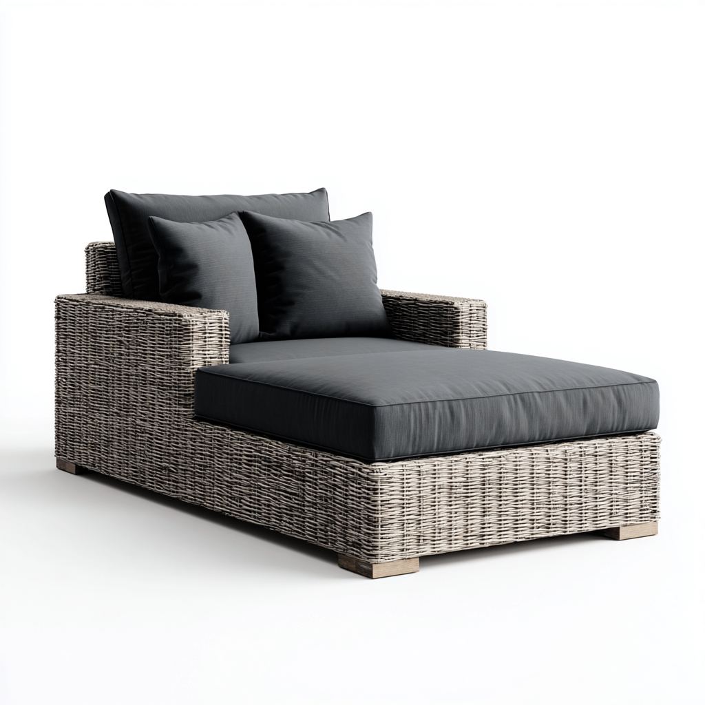 Ligstoel Rotan-Textiel 190x85x80 cm - Lichtgrijs - Donkergrijs - Modern Design - Voor Tuin-Domainixe