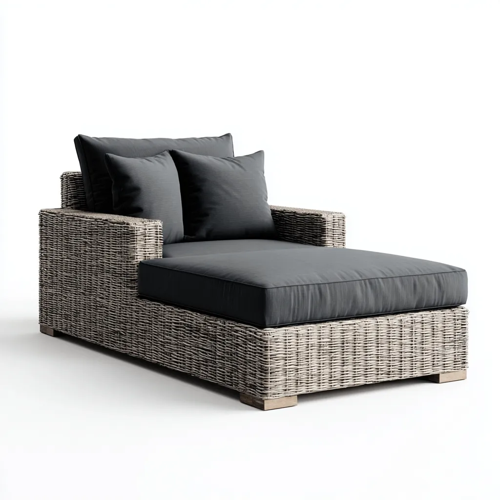 Ligstoel Rotan-Textiel 190x85x80 cm - Lichtgrijs - Donkergrijs - Modern Design - Voor Tuin-Domainixe