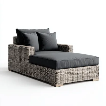 Ligstoel Rotan-Textiel 190x85x80 cm - Lichtgrijs - Donkergrijs - Modern Design - Voor Tuin-Domainixe