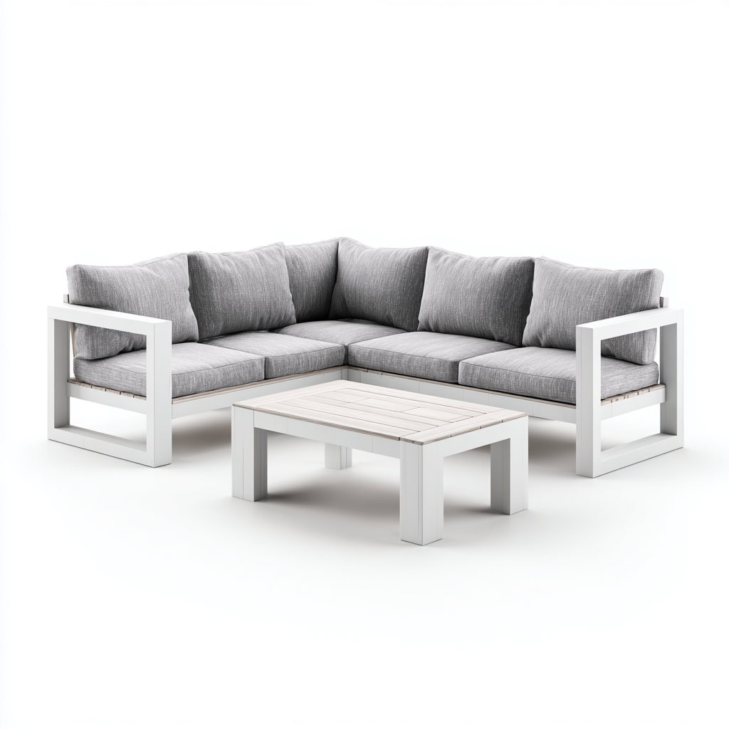 Tuinsofa hoekset aluminium frame met grijze kussens 240x240x70 cm - modern ontwerp - geschikt voor buitengebruik-Domainixe