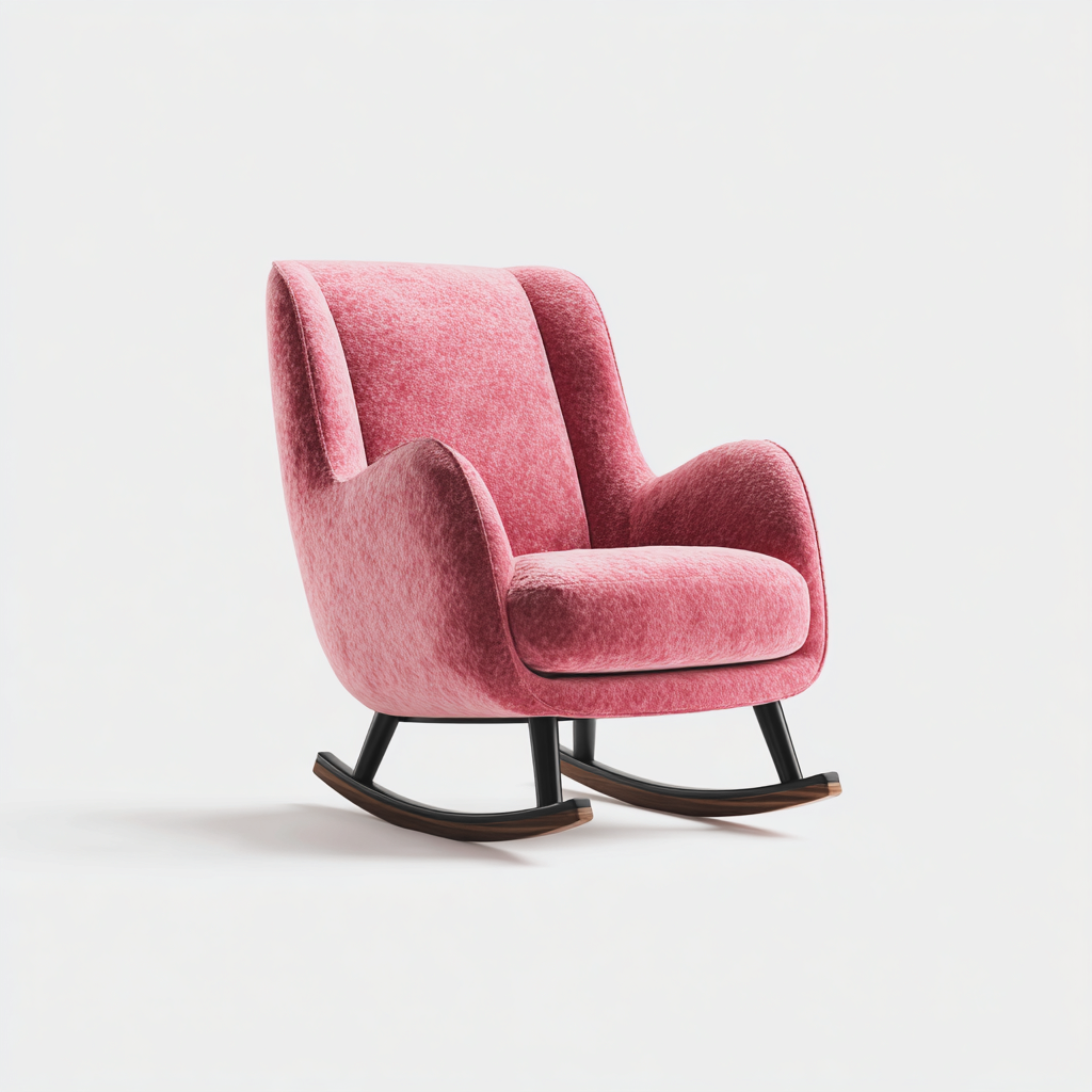 Schommelstoel Stof - Metaal 81x76x97 cm - Roze - Modern design met stoffen bekleding en houten schommelpoten - Geschikt voor woonkamer of leeshoek-Domainixe