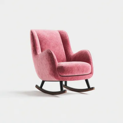 Schommelstoel Stof - Metaal 81x76x97 cm - Roze - Modern design met stoffen bekleding en houten schommelpoten - Geschikt voor woonkamer of leeshoek-Domainixe