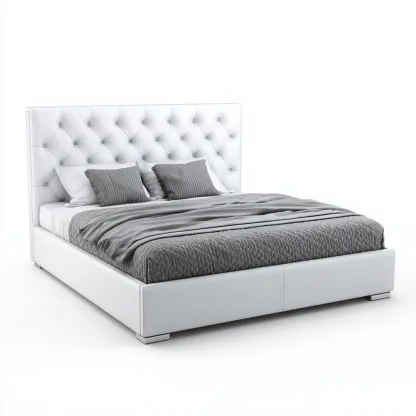 Tweepersoonsbed kunstleer met gecapitonneerd hoofdbord 200x180x120 cm - wit - geschikt voor slaapkamer - klassiek elegant design-Domainixe