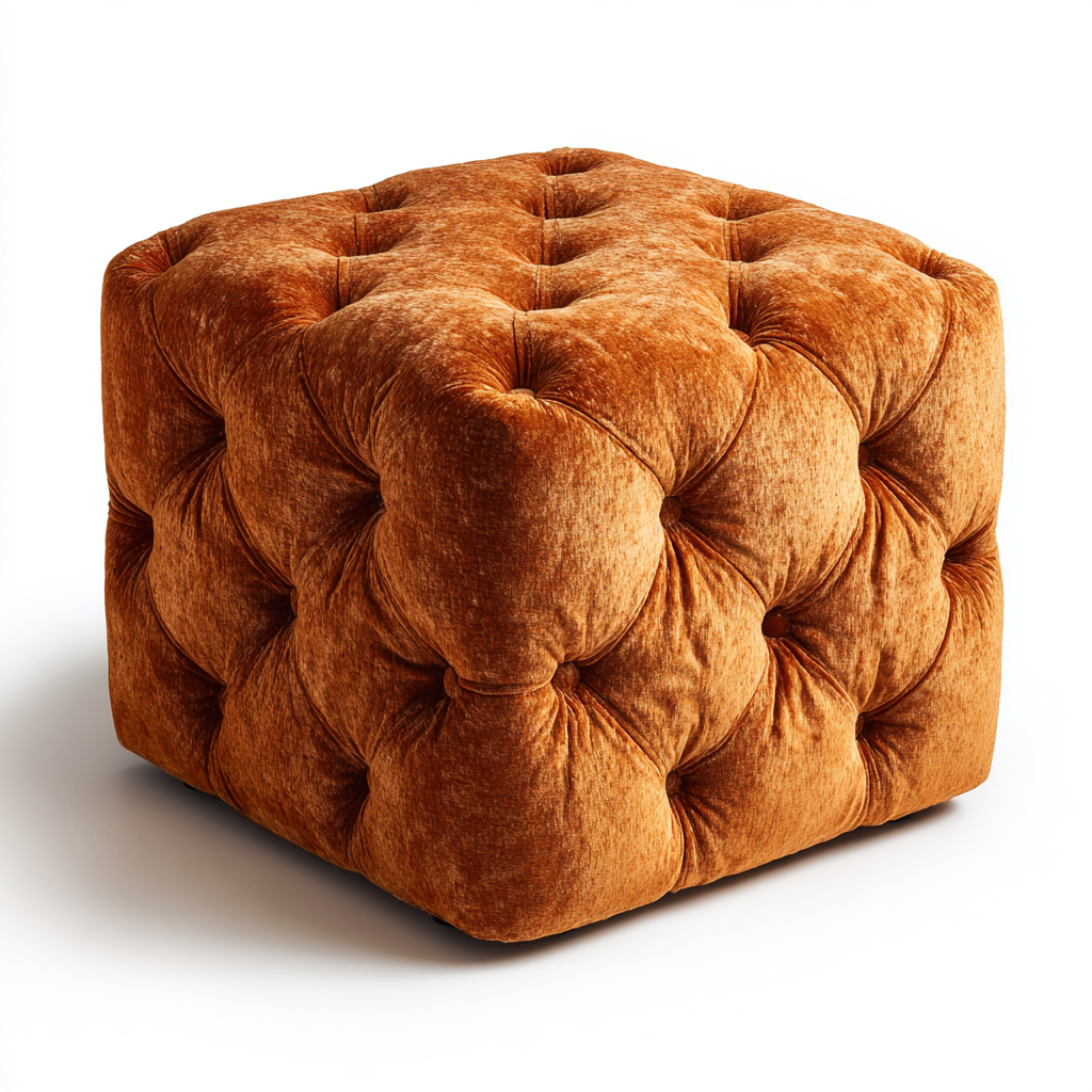 Poef - fluweel 42x42x43 cm - amber - klassiek design - geschikt voor woonkamer-Domainixe